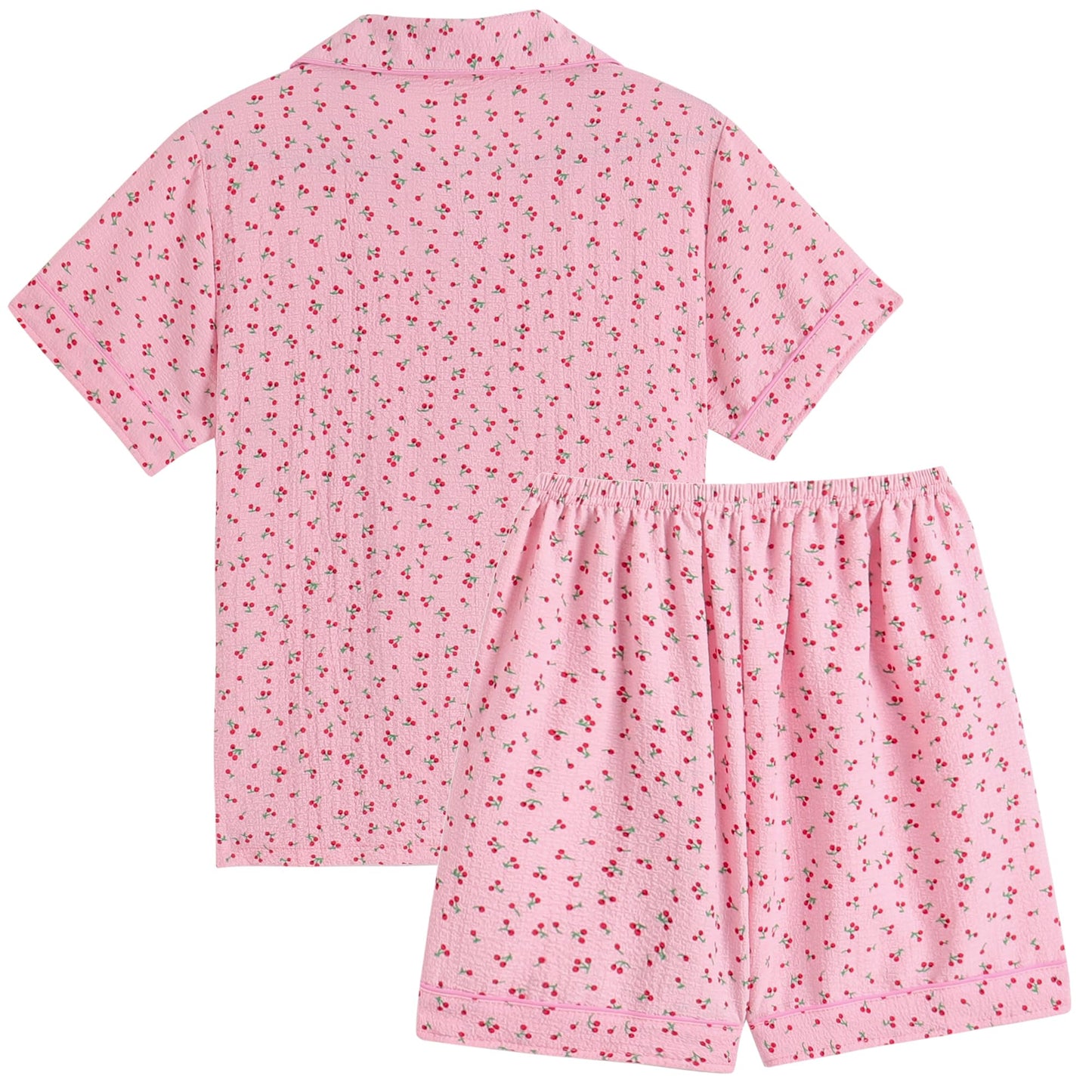 Girls Button Down Sleepwear Short Sleeve With Shorts 2PCS Pajama Sets