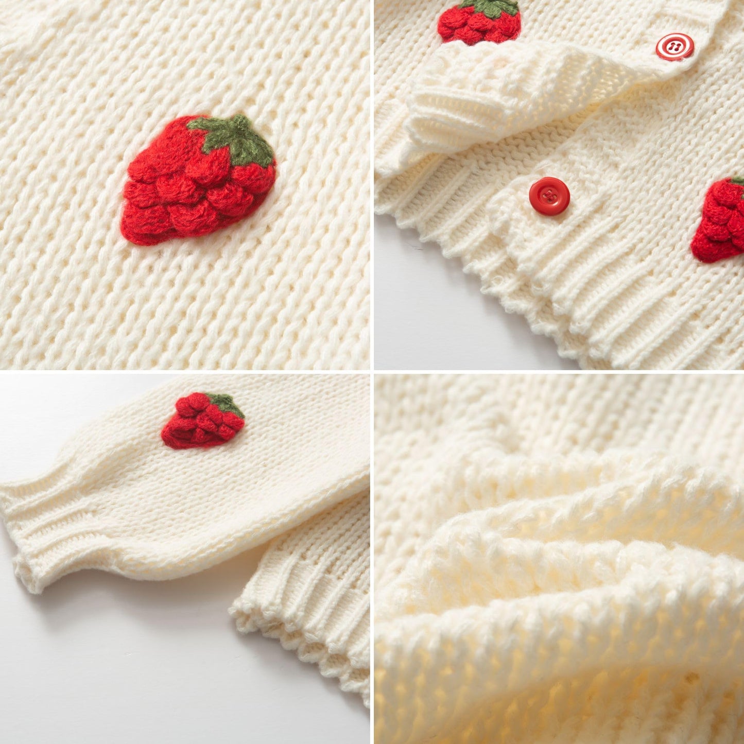 Women’s Kawaii Strawberry Embroidered Cardigan Long Sleeve V Neck Chunky Knitted Cardigans