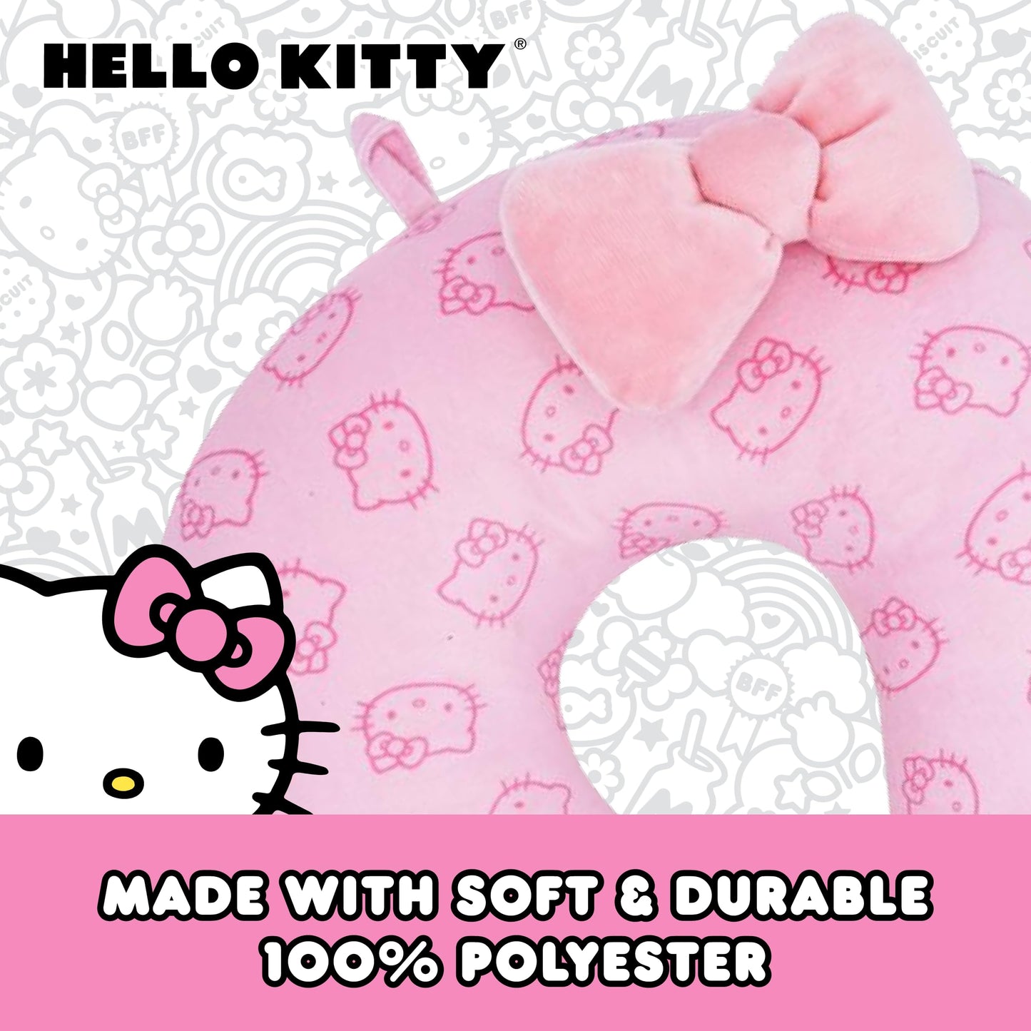 Hello Kitty Neck Pillow Support, Portable Travel Car Pillow for Sleep