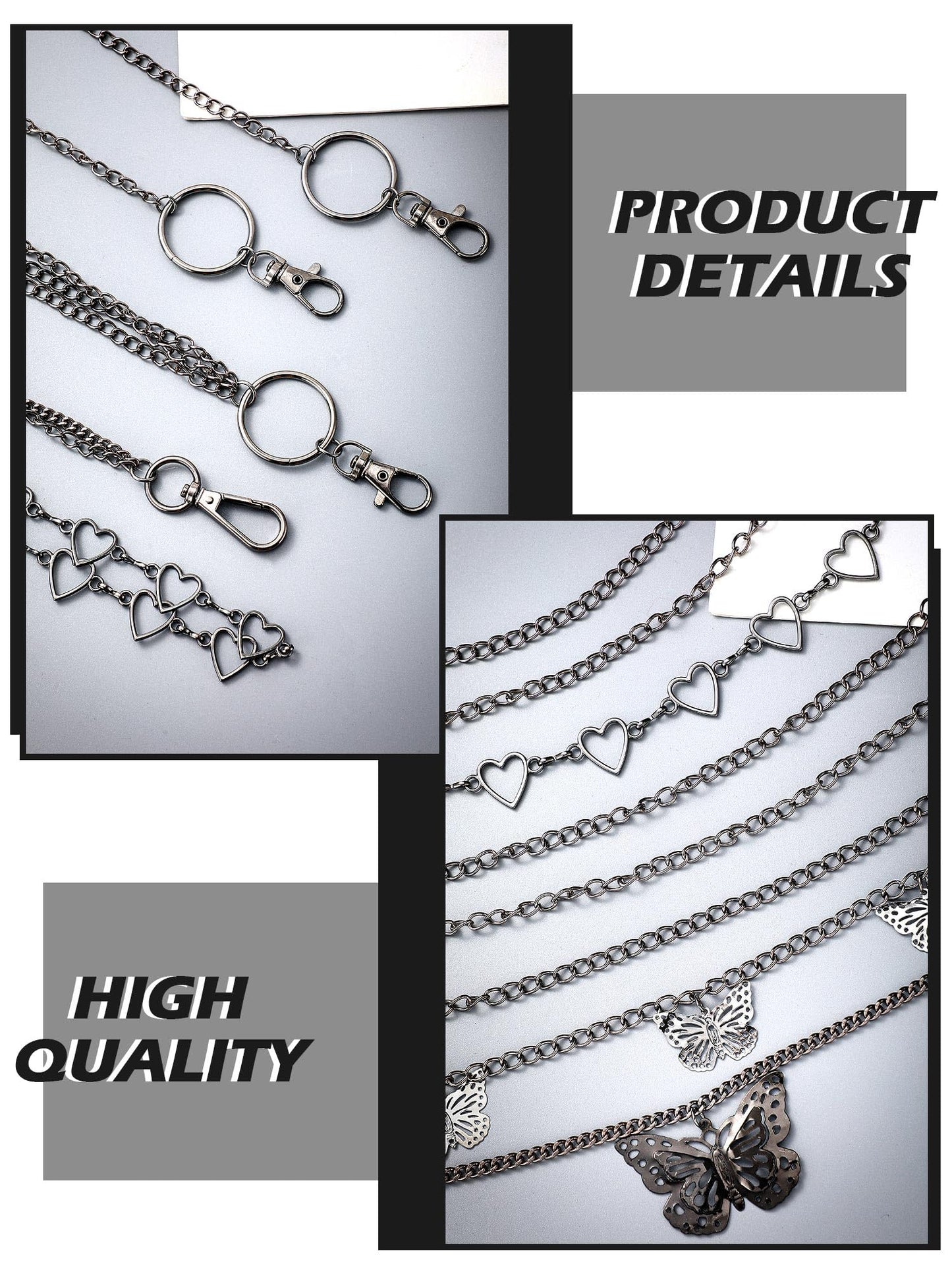 Multi-Layer Chain Belt – 5-Piece Hip Hop Metal Wallet Chains for Jeans & Pants