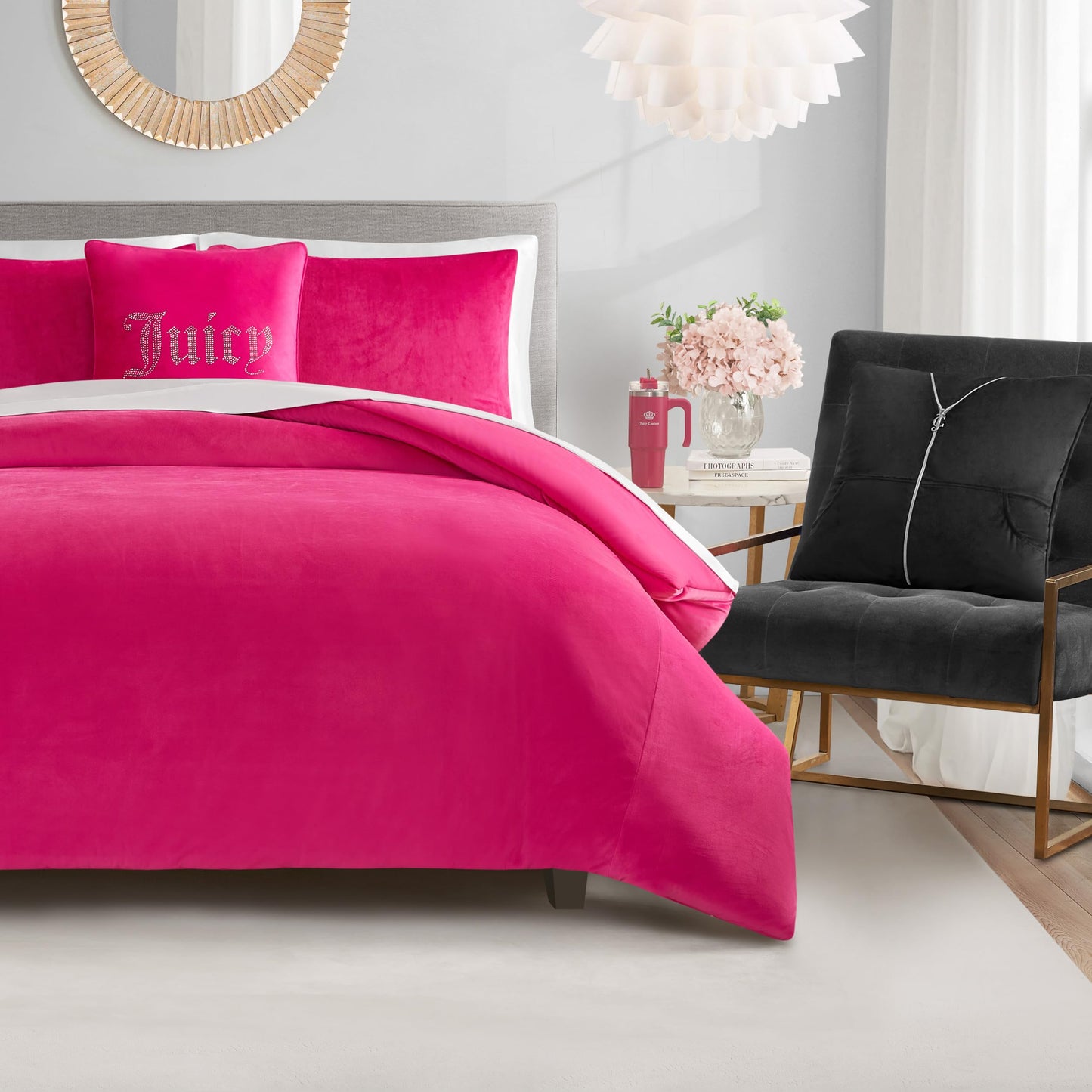 Juicy Couture Solid Velour 3-Piece King Comforter Set – Luxurious Bedding Ensemble