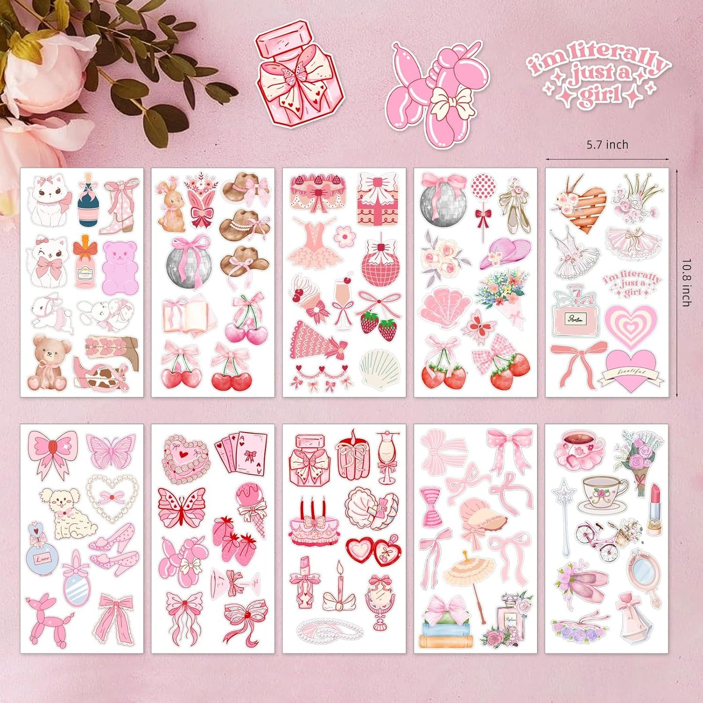 Coquette Stickers, 100 Styles Pink Asthetic Coquette Stickers