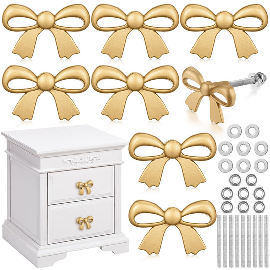 Vintage Bow Drawer Knobs - Metal Bow Dresser Knobs Handles for Dresser Gold Handles for Home Bedroom Kitchen Cabinets Hardware Cupboard (Classic Style,1.6 x 1 Inches)