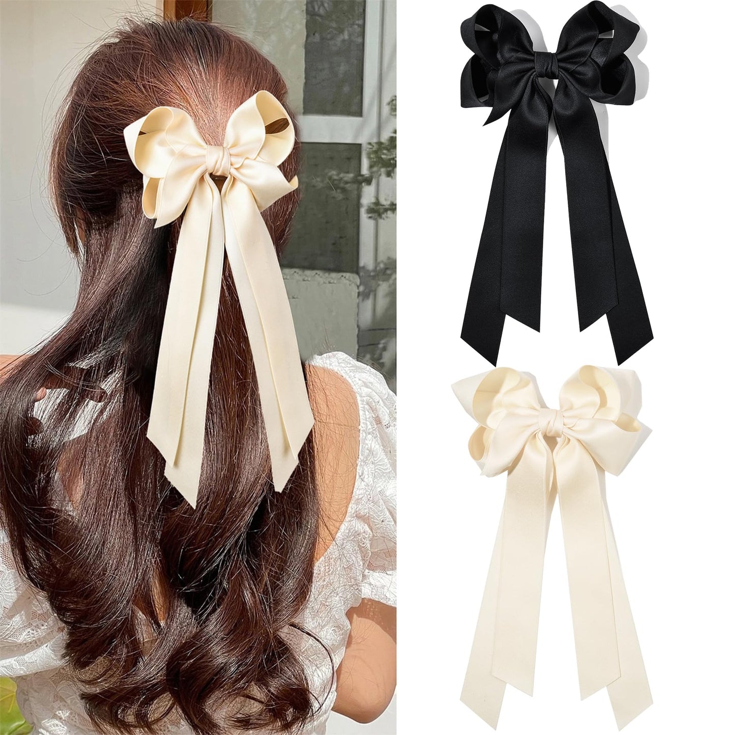 Silky Satin 2PCS Hair Bows Hair Clip - Holder Accessories Slides Metal Clips Hair Bow