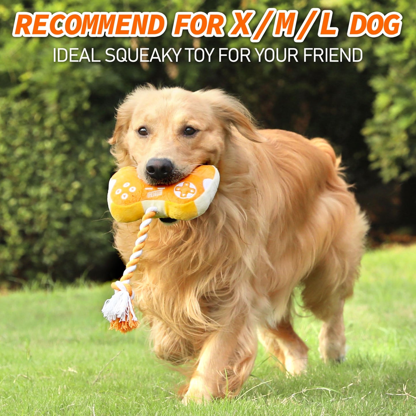 Cute Dog Plush Toys : Squeaky Dog Toys with Crinkle Paper and Interactive Rope Toy for Tug of War - Game Controller