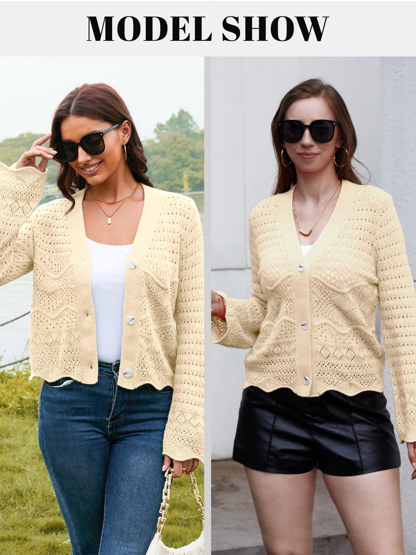 Cropped Cardigan Sweaters Bell Sleeve Crochet Knit Sweater