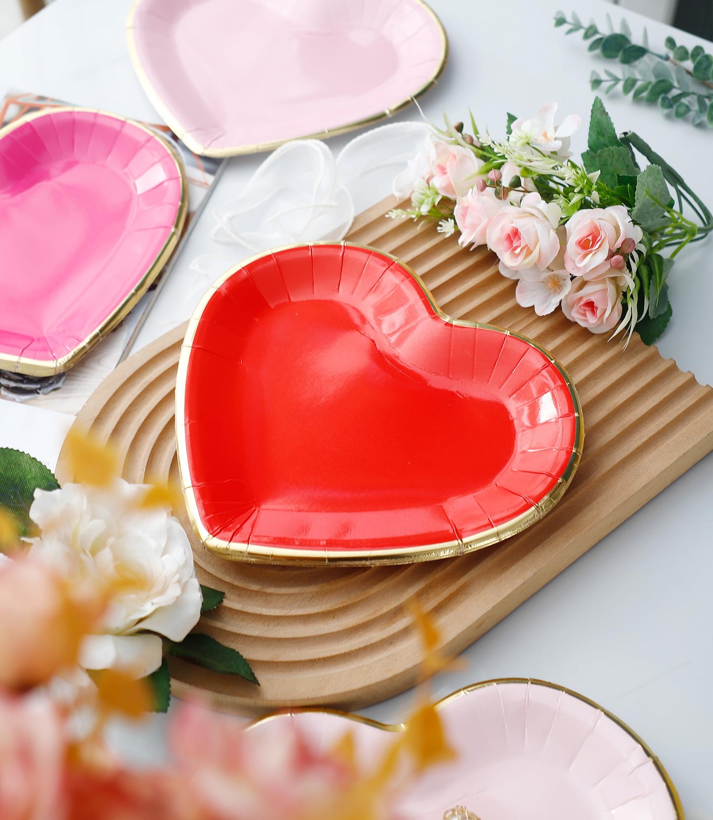 Valentines Plates - 48 PK - Heart Plates Paper Heart Shaped Dessert Plates