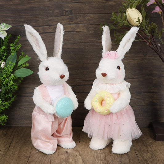 Set of 2 Easter Decorations for Home - 13 Inch Easter Bunny Figurines