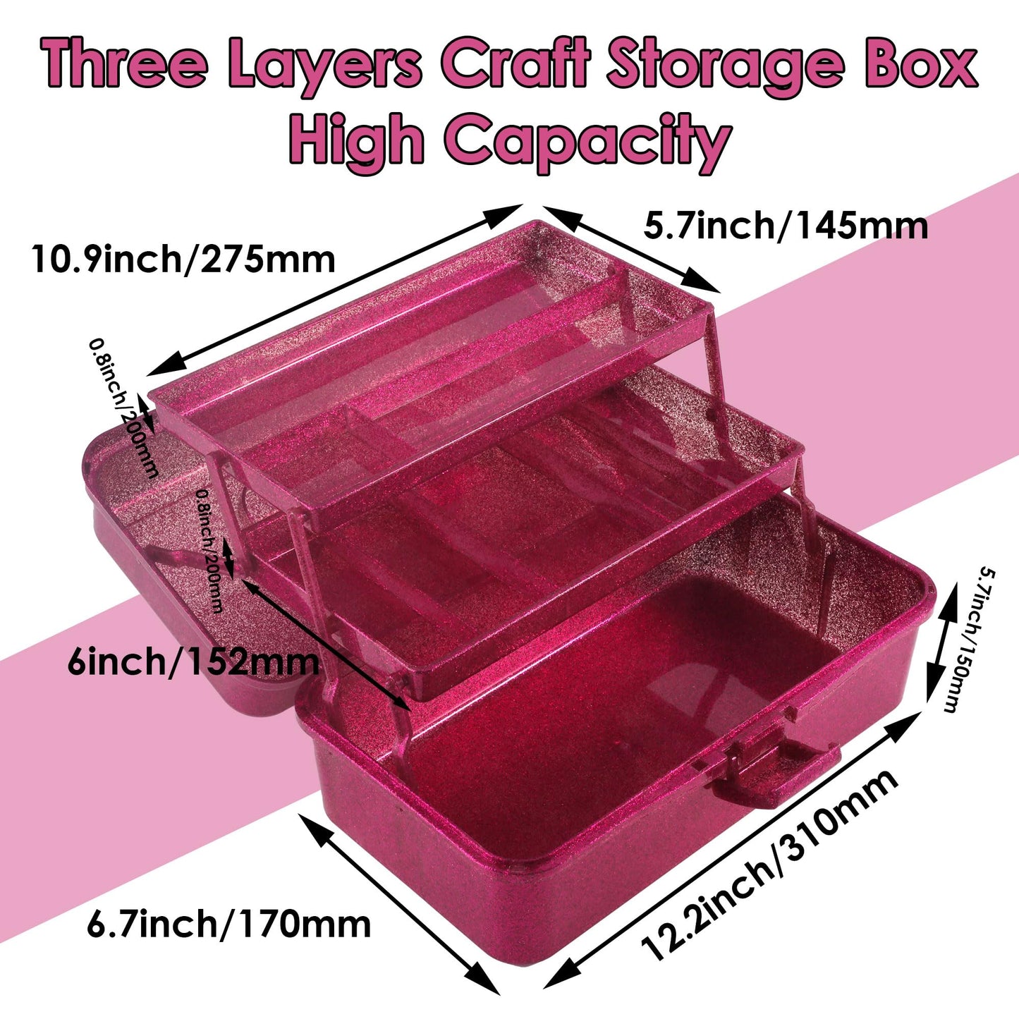 Glitter Pink Three-Layer Multipurpose Art&Craft Tool Storage Box