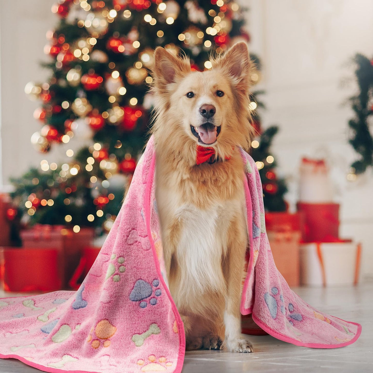 Soft Fluffy Fleece Blanket for Small, Medium and Large Dogs - Paw Print Pink Pet Blanket