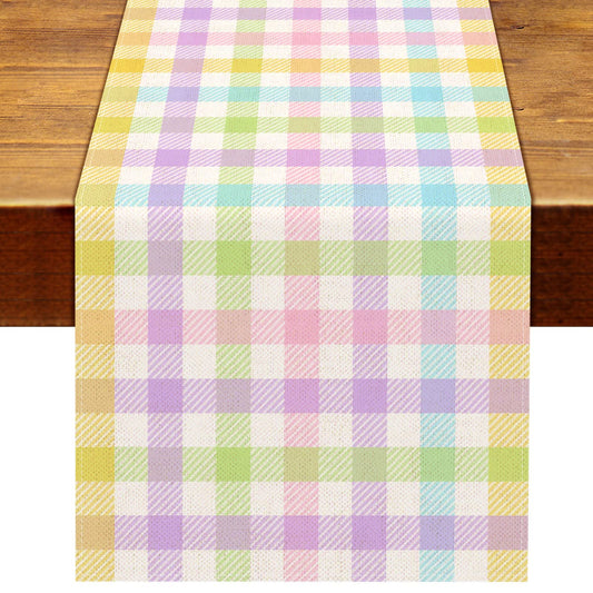 Linen Spring Easter Plaid Table Runner Home Dining Room Kitchen Table Decor