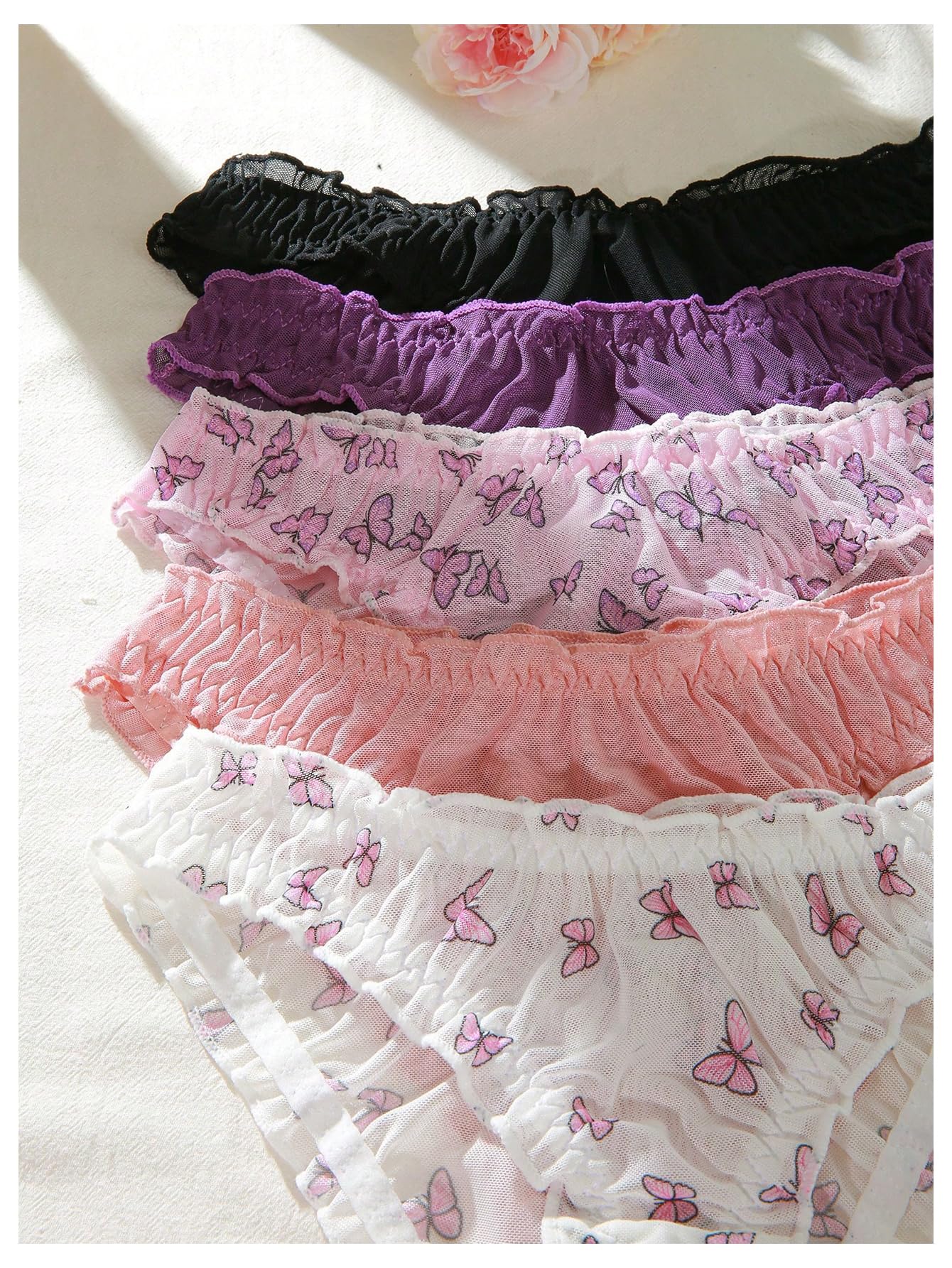 Women's 5pack Floral Print Low Rise Panty Set Frill Trim Textured Soft Underwear