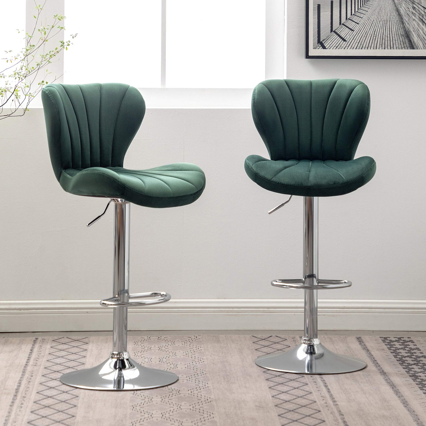 Velvet Adjustable Swivel Barstools, Set of 2