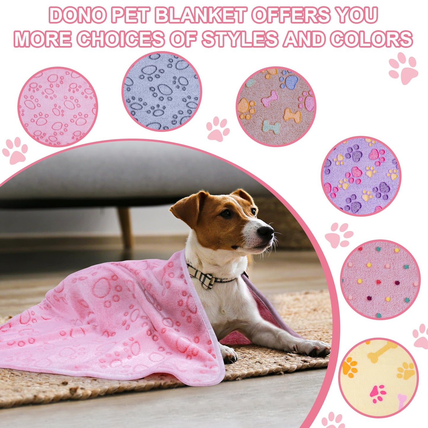 Soft Fluffy Fleece Blanket for Small, Medium and Large Dogs - Paw Print Pink Pet Blanket