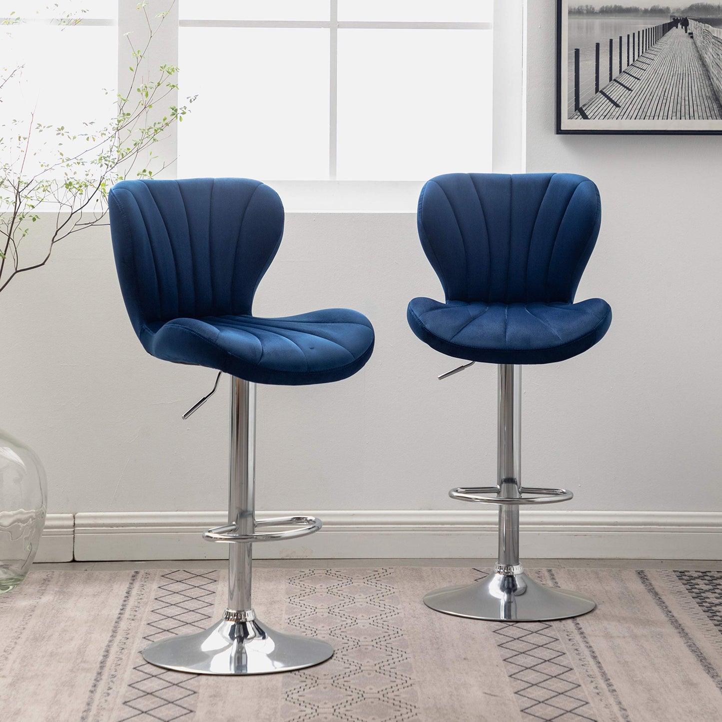 Velvet Adjustable Swivel Barstools, Set of 2