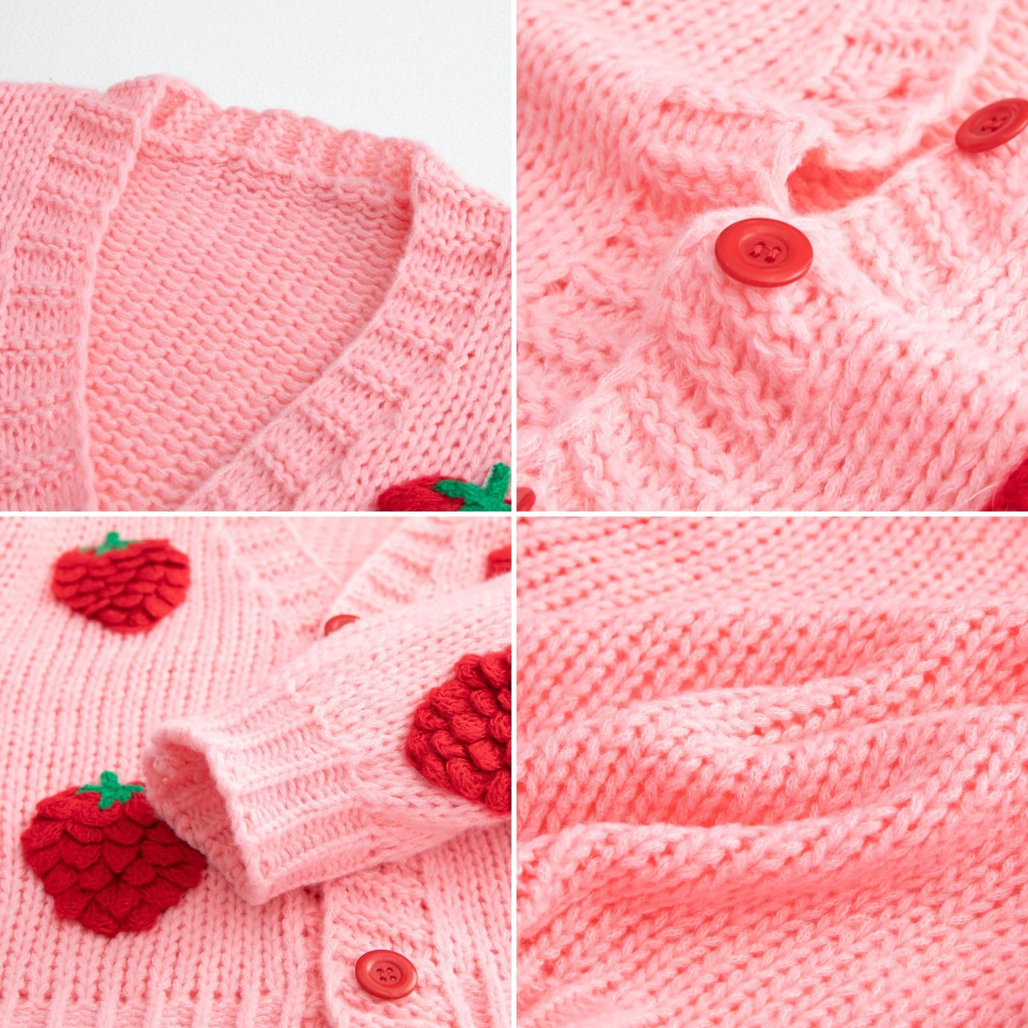 Women’s Kawaii Strawberry Embroidered Cardigan Long Sleeve V Neck Chunky Knitted Cardigans