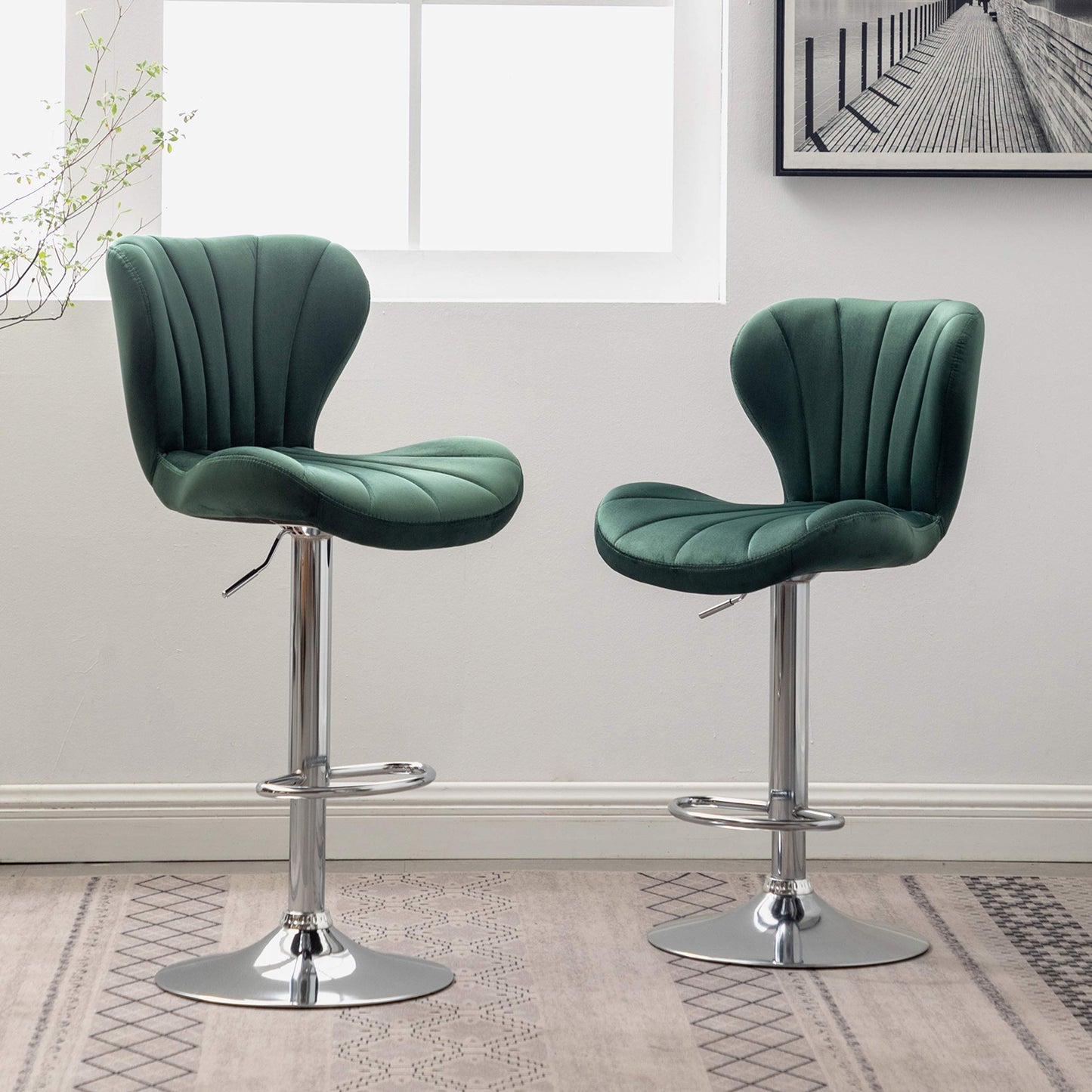 Velvet Adjustable Swivel Barstools, Set of 2