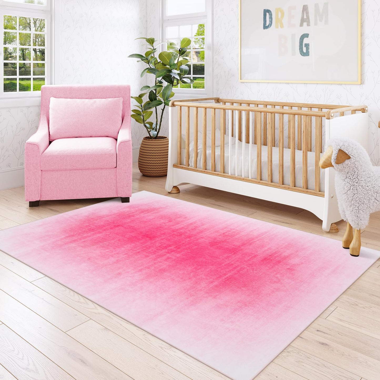 Contemporary Ombre Nursery Rug Washable Non-Slip