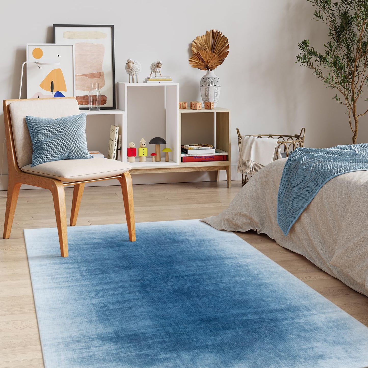 Contemporary Ombre Nursery Rug Washable Non-Slip