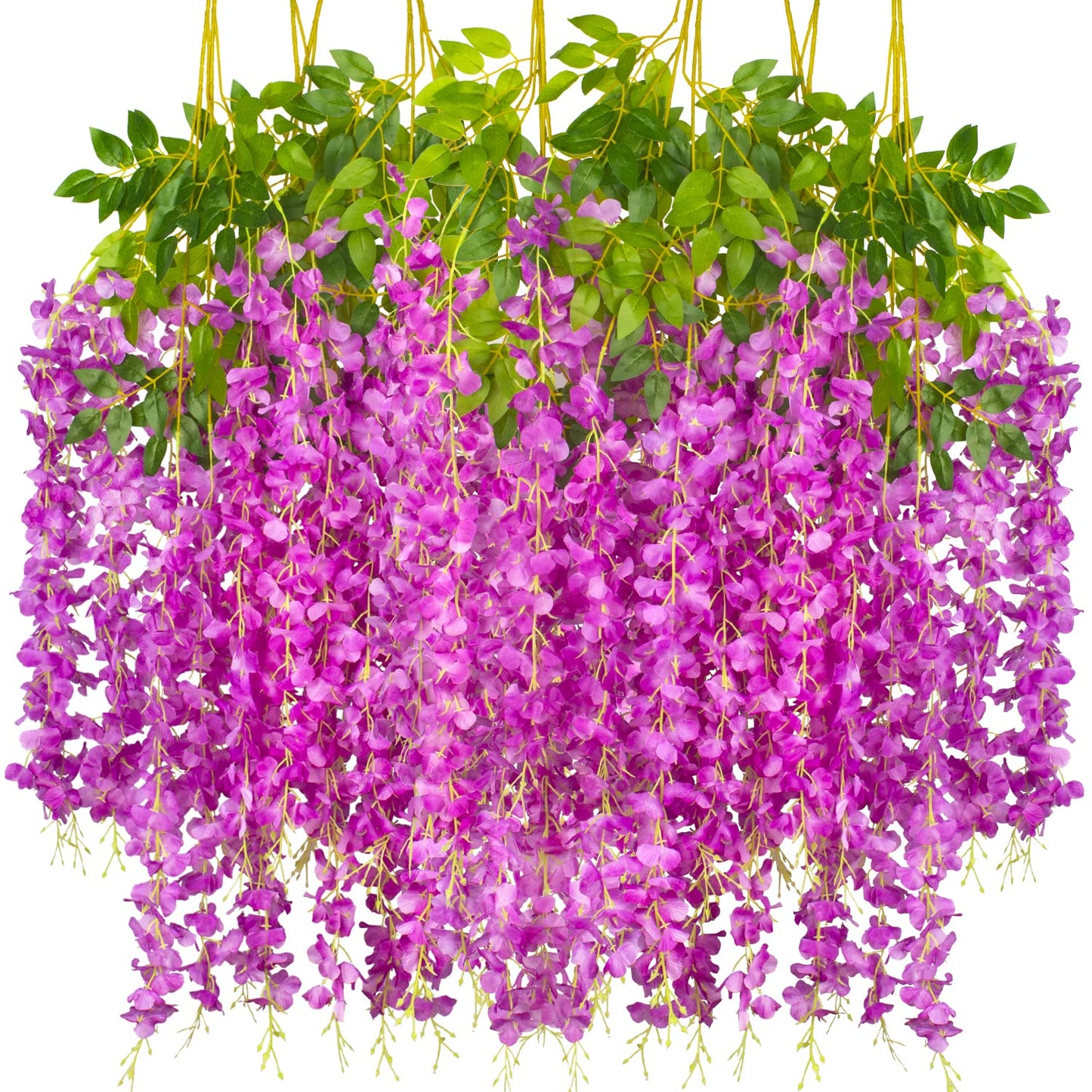 Hanging Artificial Flowers Silk Wisteria Vine Ratta Flower, 12 Pack