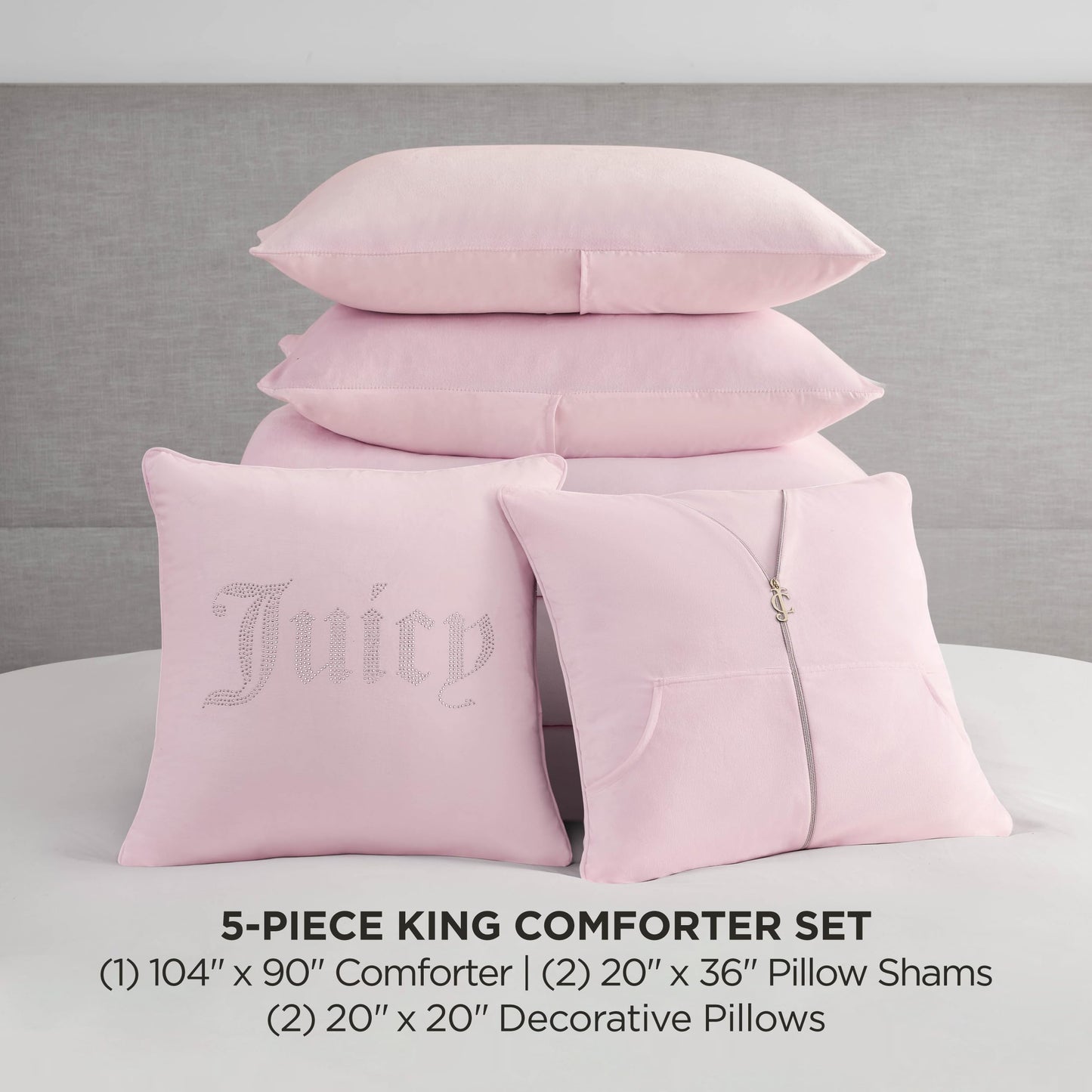 Juicy Couture Solid Velour 3-Piece King Comforter Set – Luxurious Bedding Ensemble