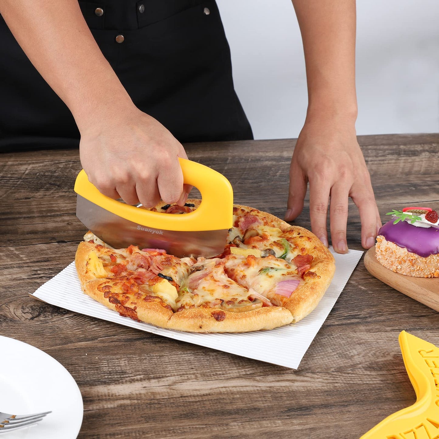 Premium Pizza Cutter Food Chopper-Super Sharp Blade Stainless Steel Pizza Cutter with Protective Sheath Multi Function Pizza Knife