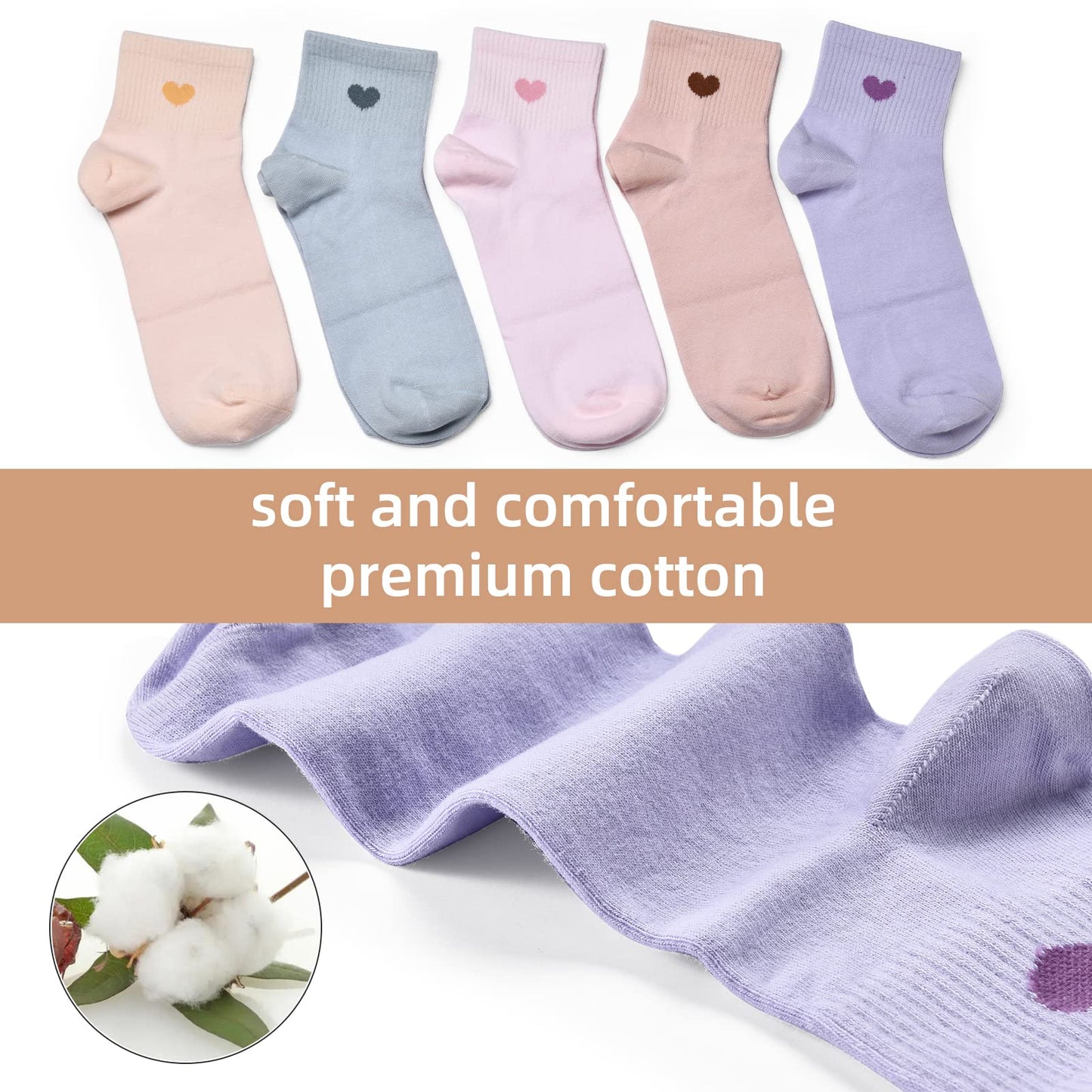 Women's Crew Socks Ankle High Cotton Fun Cute Athletic Running Socks(5-Pairs With Present Box)