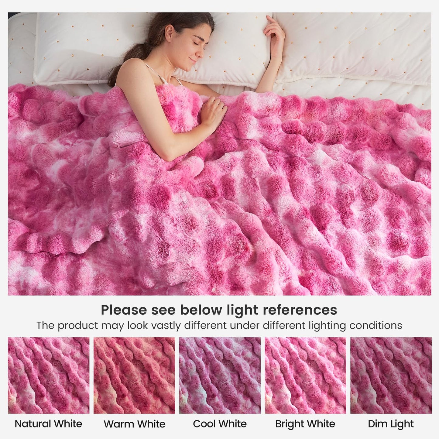 Faux Fur Throw Blanket -Fuzzy Soft Plush Thick Bubble Blanket