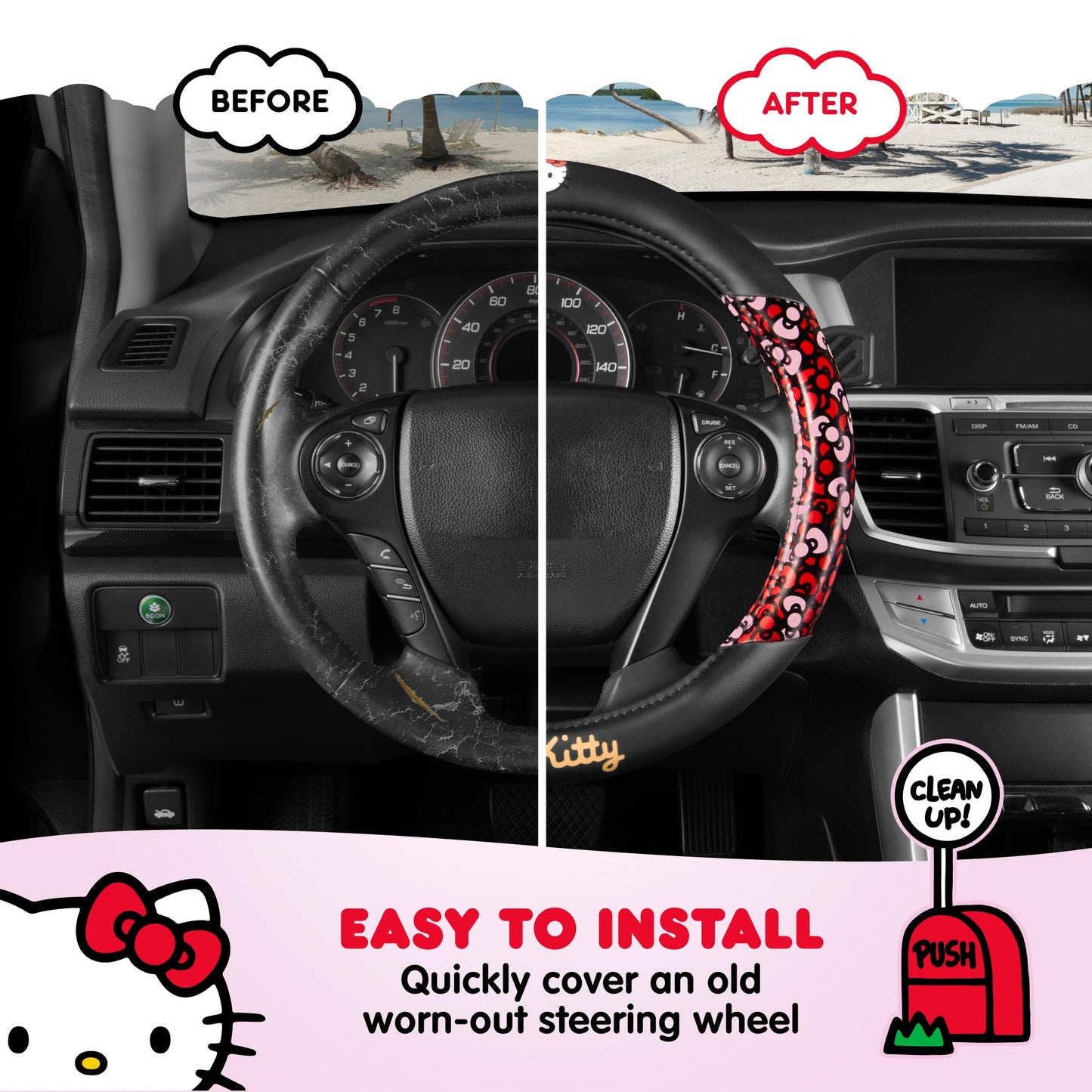 Hello Kitty Steering Wheel Cover, Universal Size 14.5-15