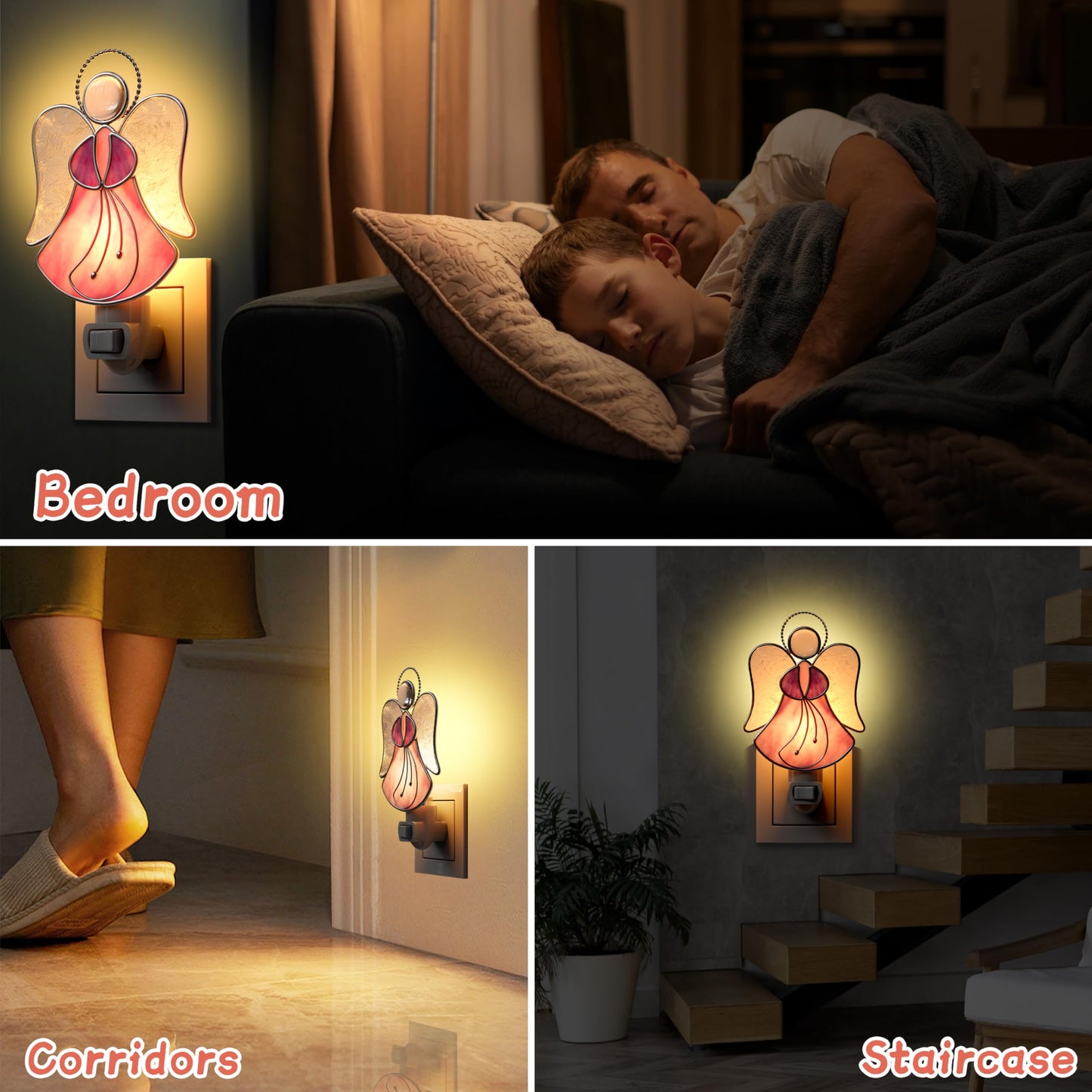 Stained Glass Pink Angel Plug in Night Light