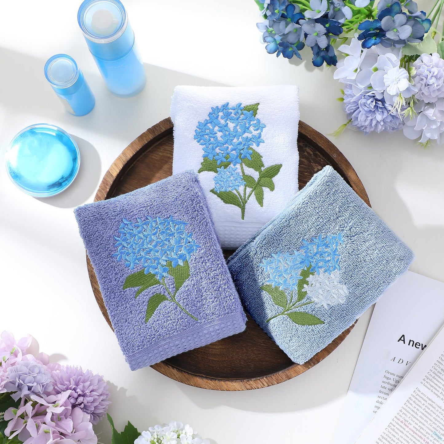 Embroidered Floral Hand Towels - Cute Summer Flowers Cotton Soft Absorbent Towels