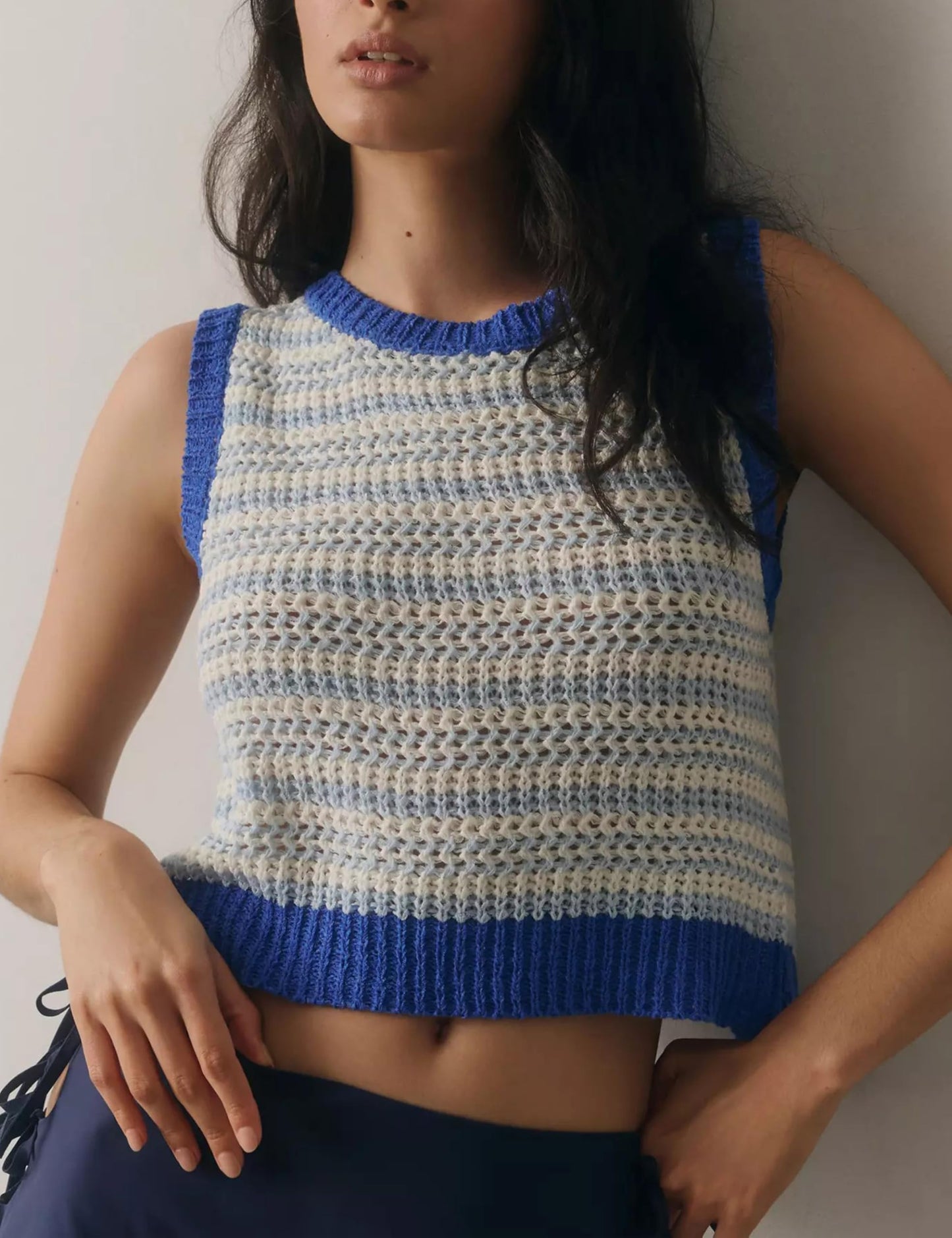 Color Block Tie Back Knit Tank Tops