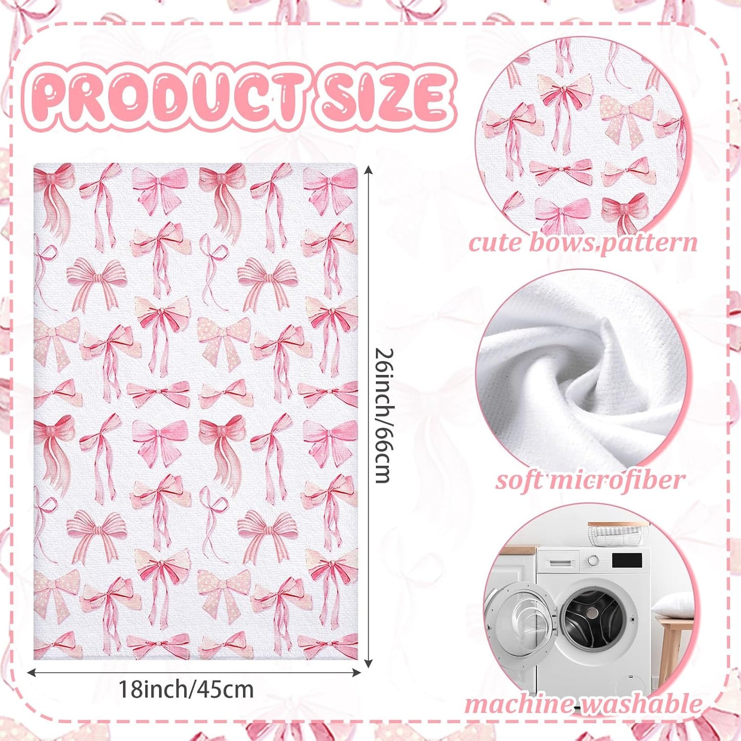 Pink Bow Coquette Kitchen Hand Towels Coquette, 18 x 26 in