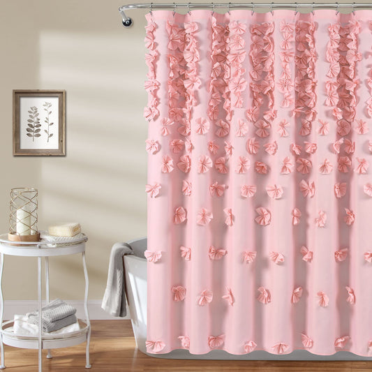 Lush Decor Shower Curtain, 72" W x 72" L - Luxury Shower Curtain With Bows Vintage Glam Bathroom Decor