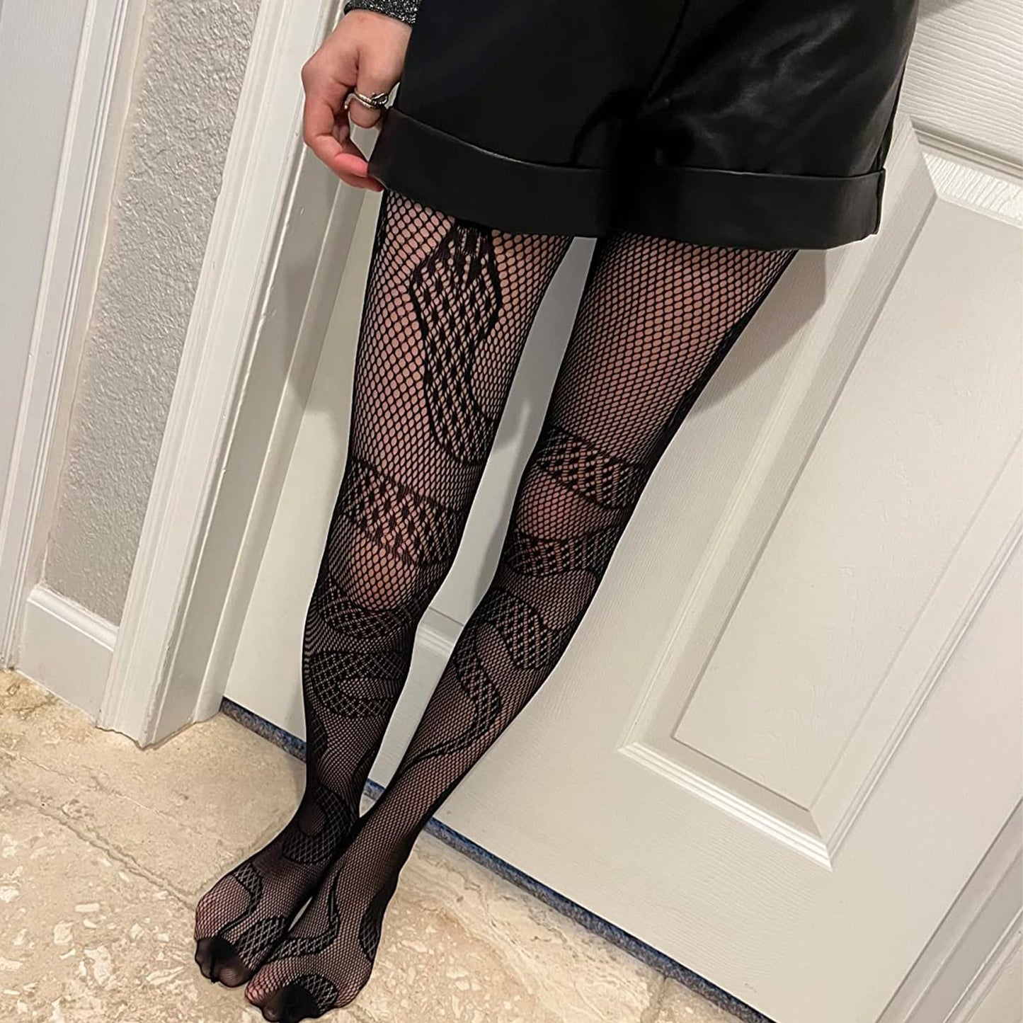 Women's Patterened Fishnet Tights - 2pcs High Waist Floral Fishnet Stocking