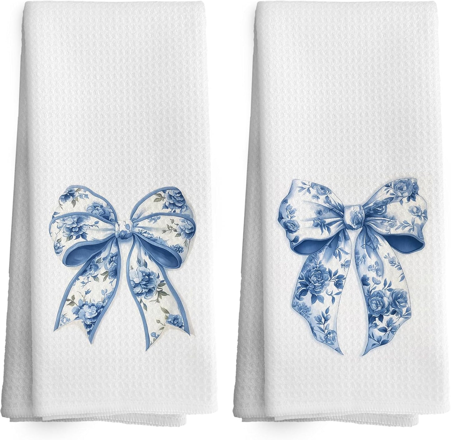 Coquette Room Decor, Blue and White Flower Floar Decorative Absorbent Dishcloths Tea Towels Set of 2