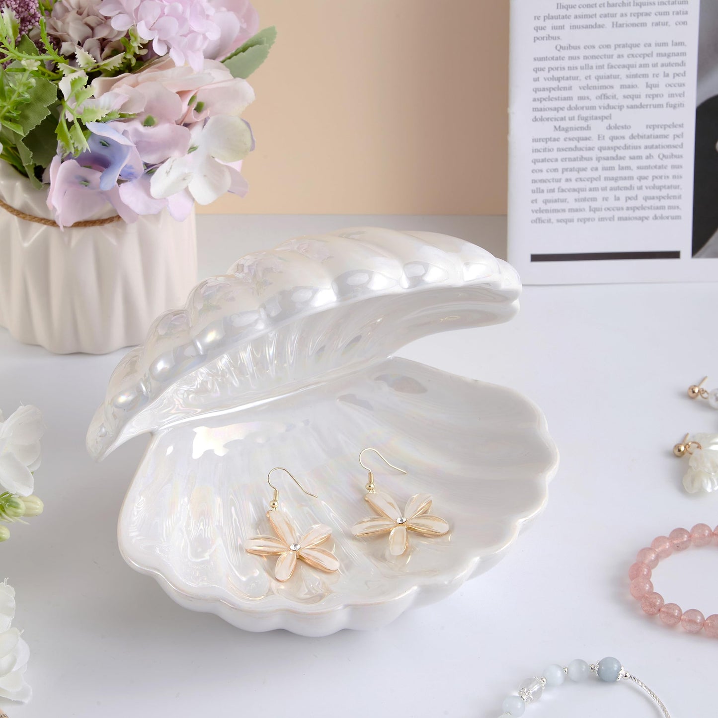 Ceramic Clamshell Jewelry Dish – Trinket Tray & Ring Holder