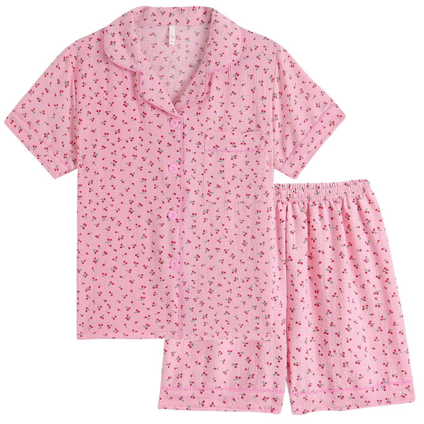 Girls Button Down Sleepwear Short Sleeve With Shorts 2PCS Pajama Sets