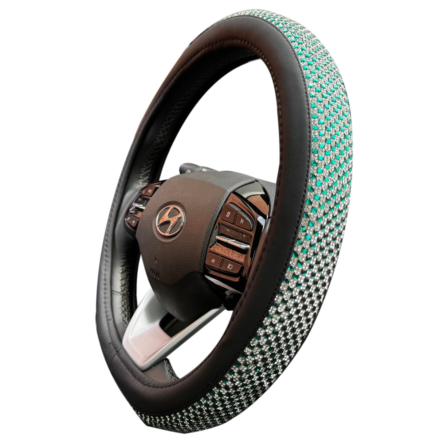 Universal Bling Bling Comfy Steering Wheel Cover with Jumbo Crystal Rhinestones, Anti-Slip Diamond Leather, 14.5-15 Inch