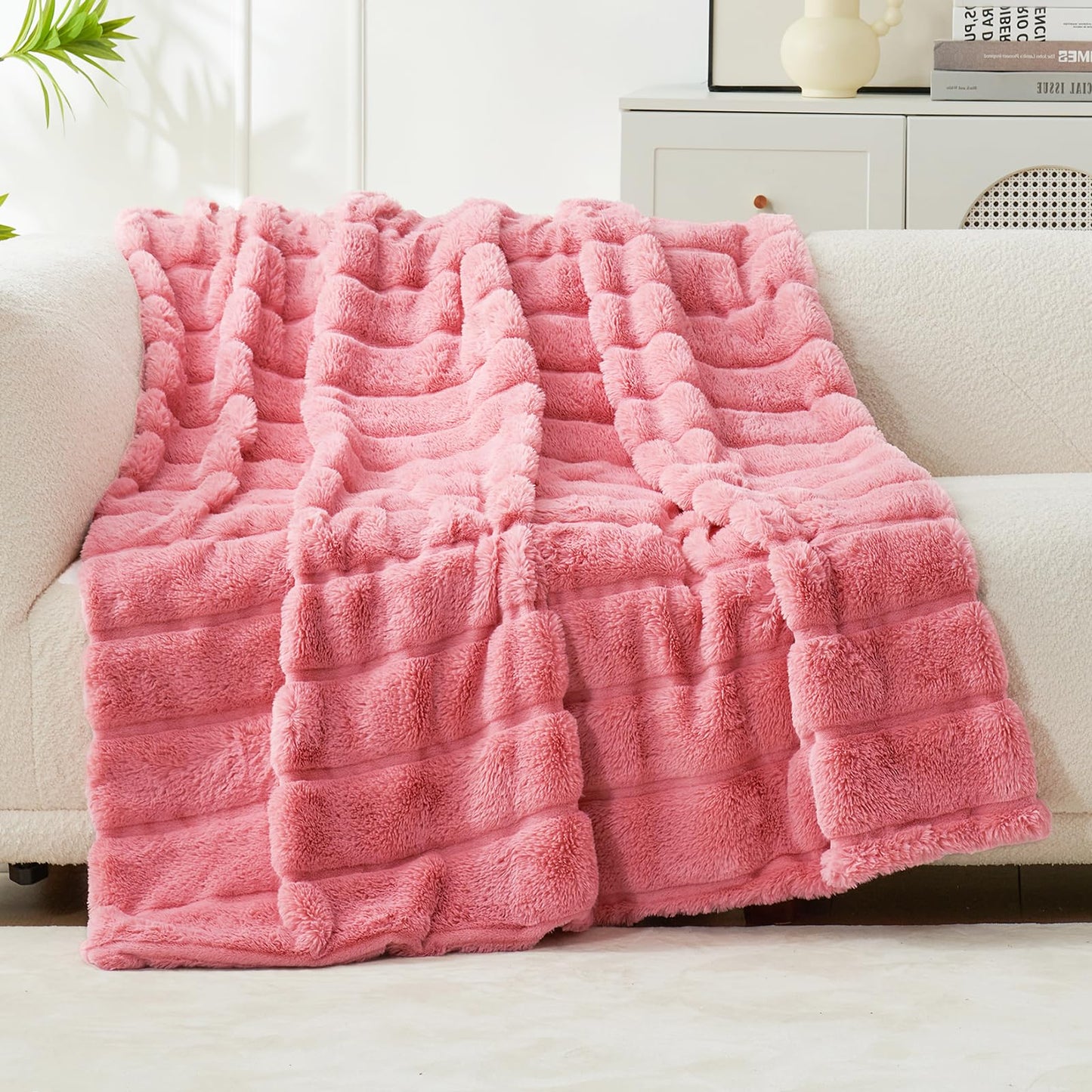 Cozy Bliss Faux Fur Throw Blanket Cozy Warm Plush Striped