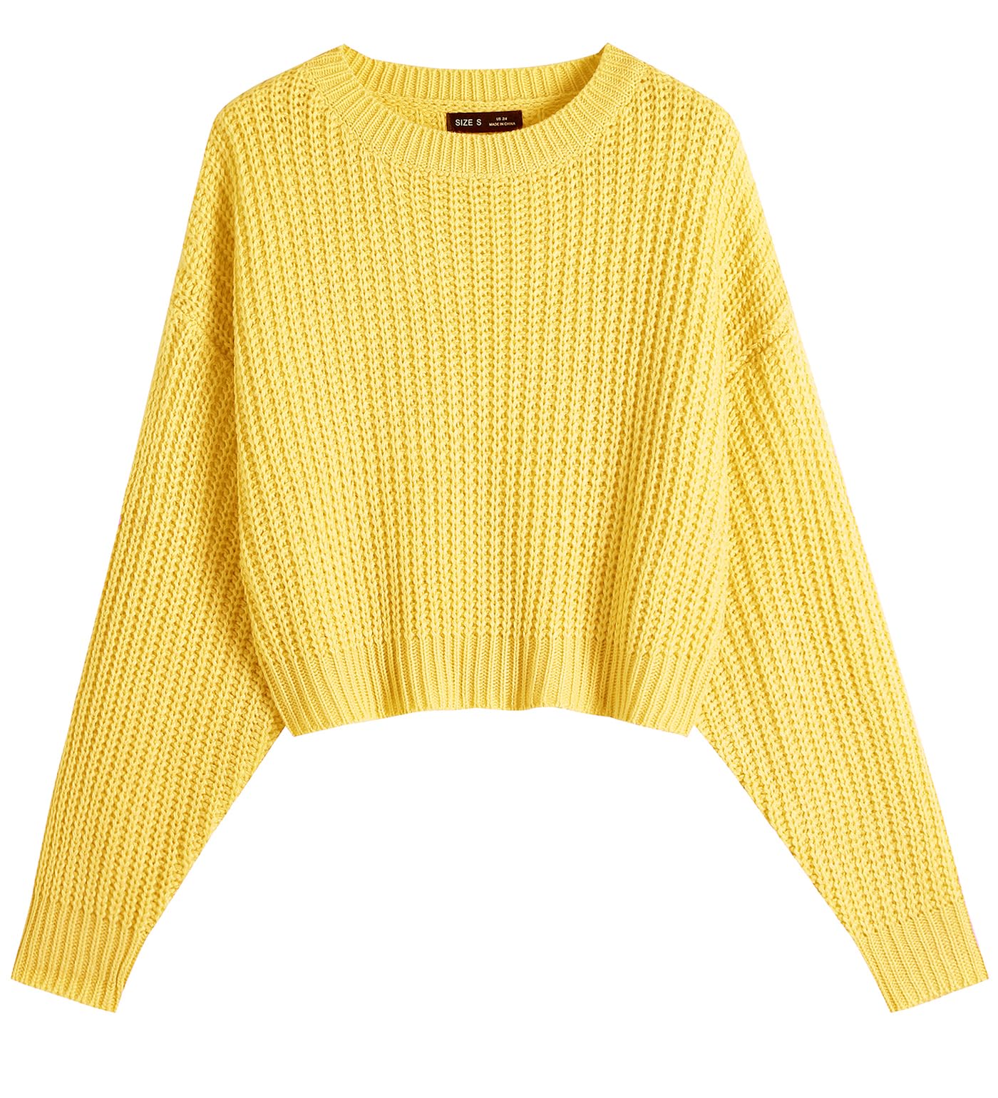 Sexy Crew Neck Batwing Cute Cropped Sweater - Lightweight Soft Knitted Short Pullover Jumper