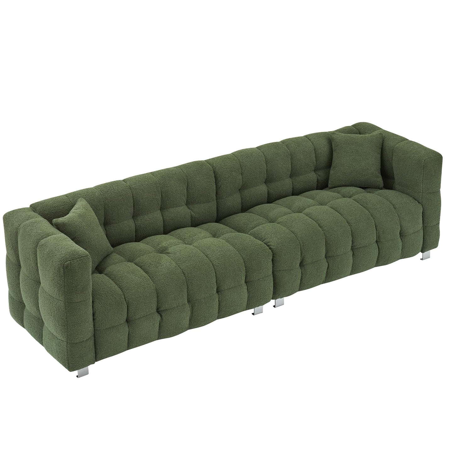 Modern Sofa Couch with Metal Legs Upholstered Tufted 3 Seater Couch with 2 Pillows Decor