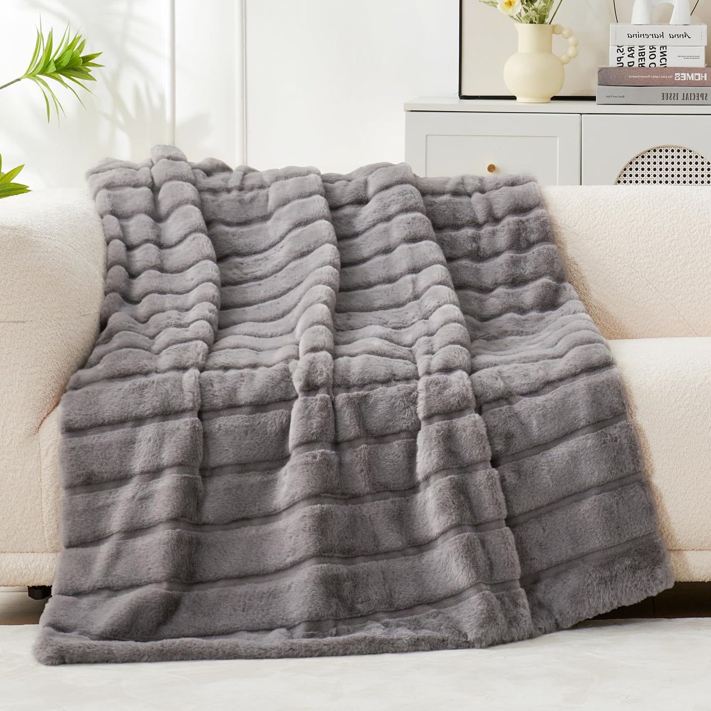 Cozy Bliss Faux Fur Throw Blanket Cozy Warm Plush Striped