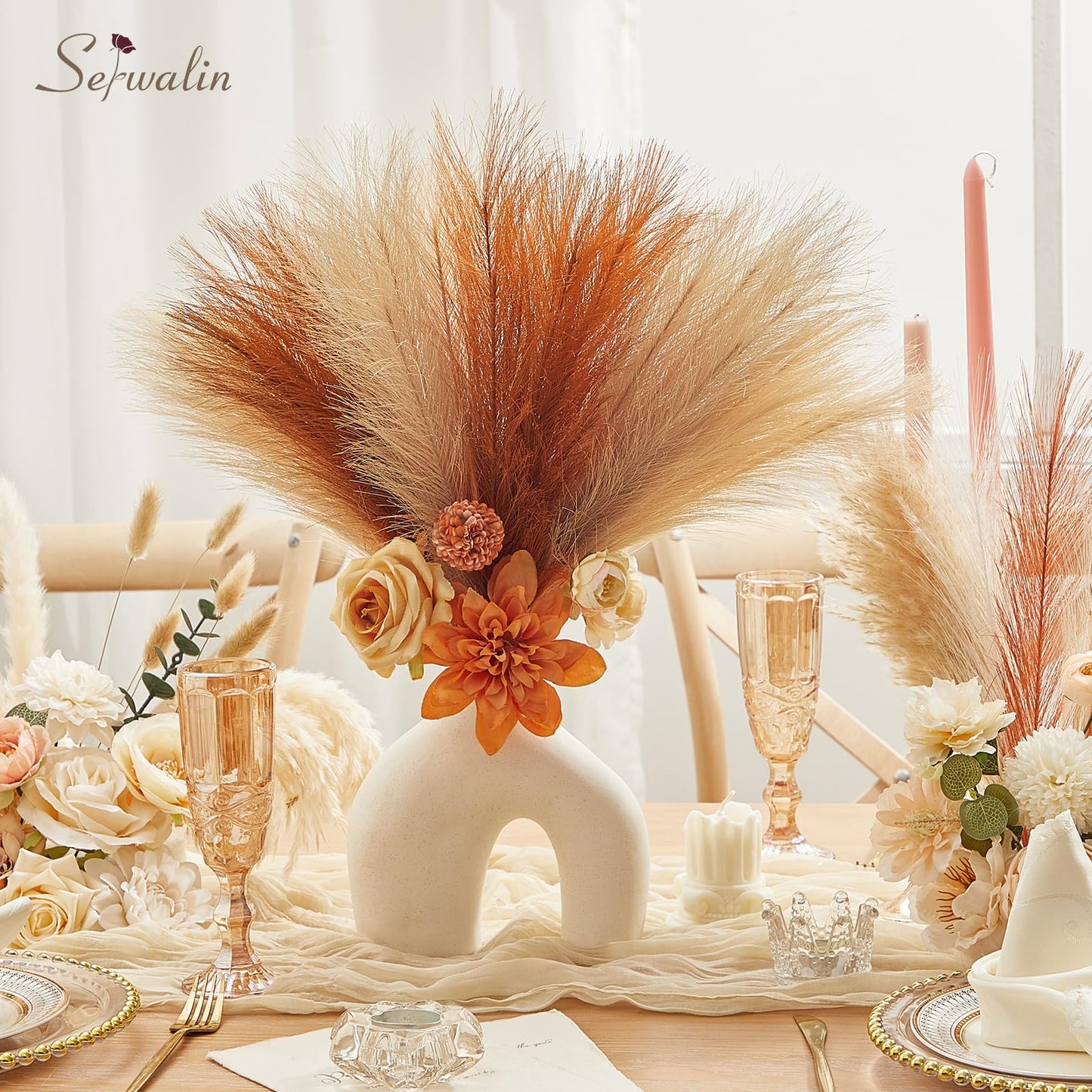 Faux Pampas Grass Decor 17.7 Inch 6pcs, Home Decor