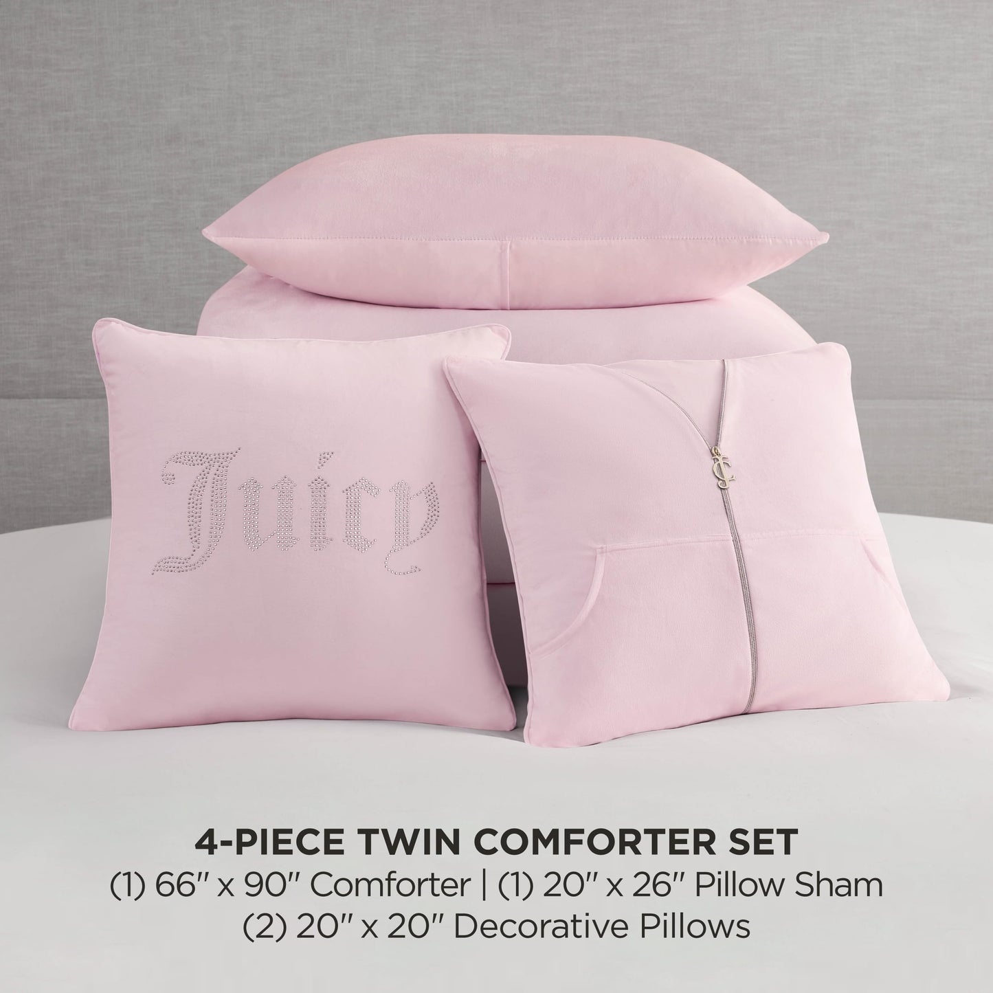 Juicy Couture Solid Velour 3-Piece King Comforter Set – Luxurious Bedding Ensemble