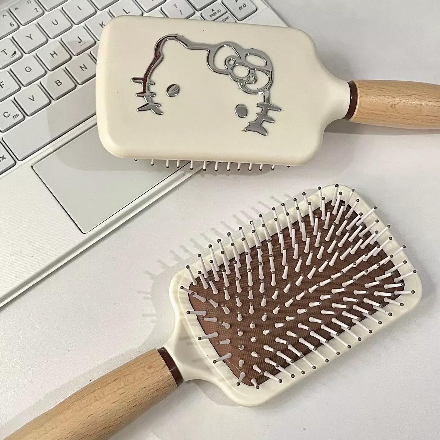 Cute Hello Kitty Hair Brush - Wooden Handle Friendly Massage Scalp Brush