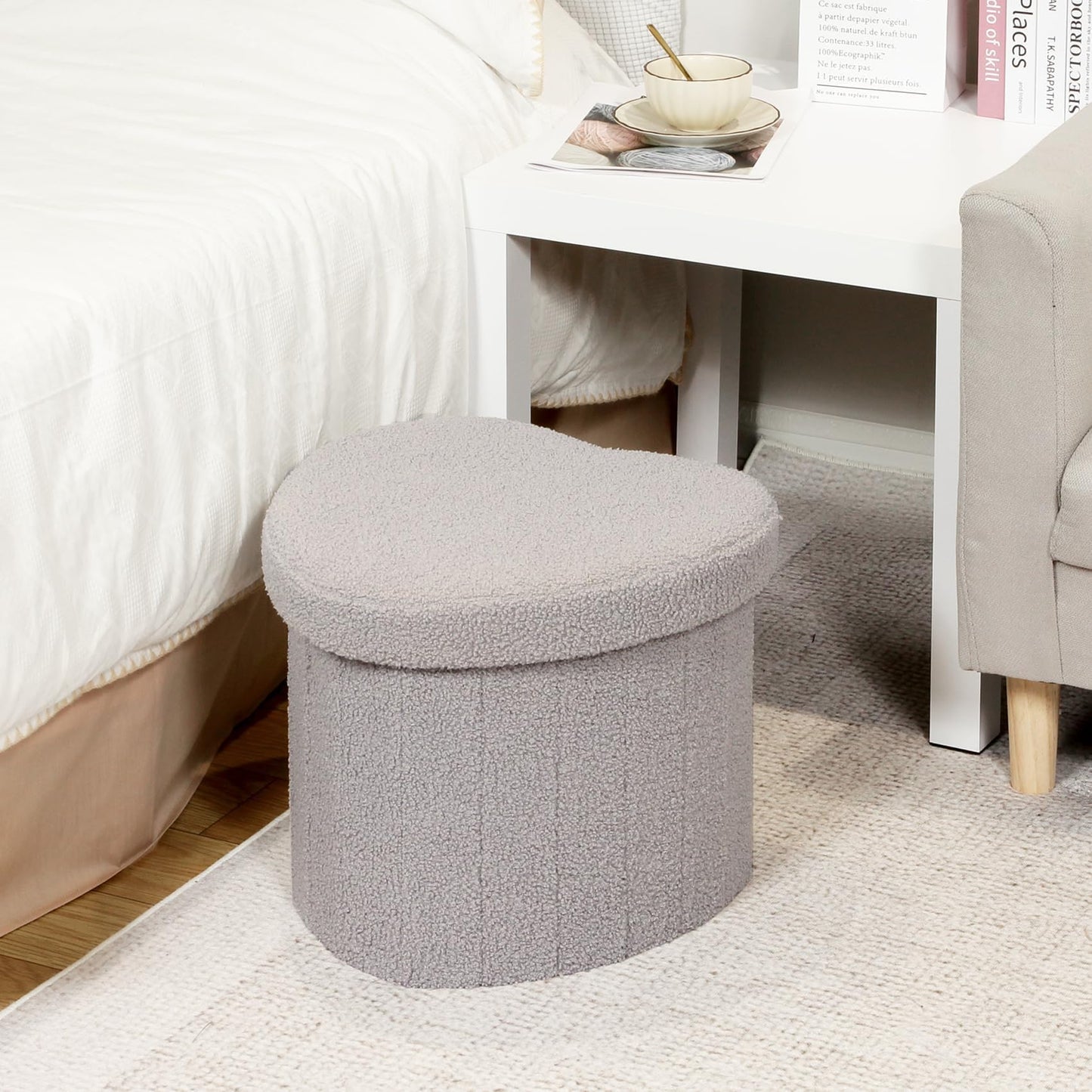 Flower-Shaped Storage Ottoman – Boucle Footstool & Seat for Living Room & Dorm