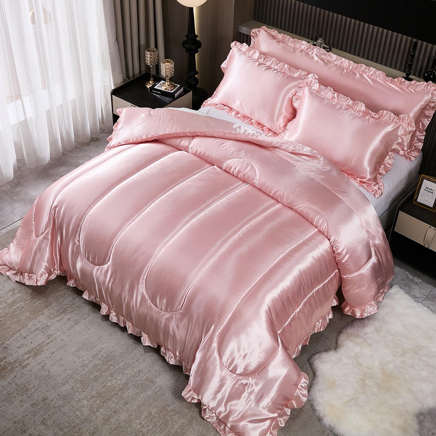 Comforter Silk Beddings - Luxury Silky Body Pillow Cover Ruffle