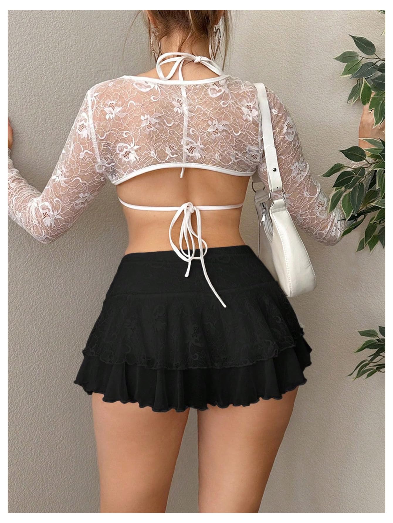 Women's Y2K Mesh Tiered Layer Ruched Skirts - Ruffle Hem A Line Coquette Low Waist Streetwear Short Skirt