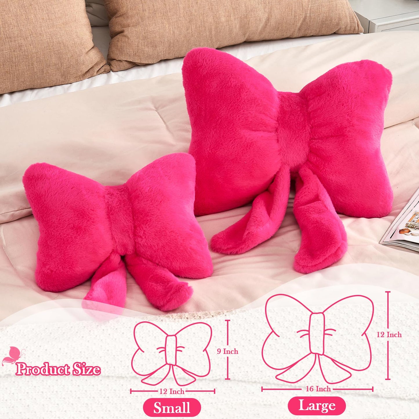 Bow Pillow, Soft Bow Decorative Pillows with Faux Rabbit Fur